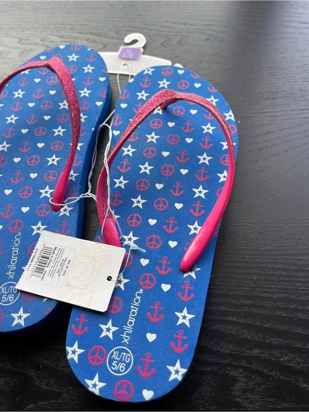 Xhilaration Girls Flip Flops Blues Gail Blue Pink Glitter Size XL 5/6 New